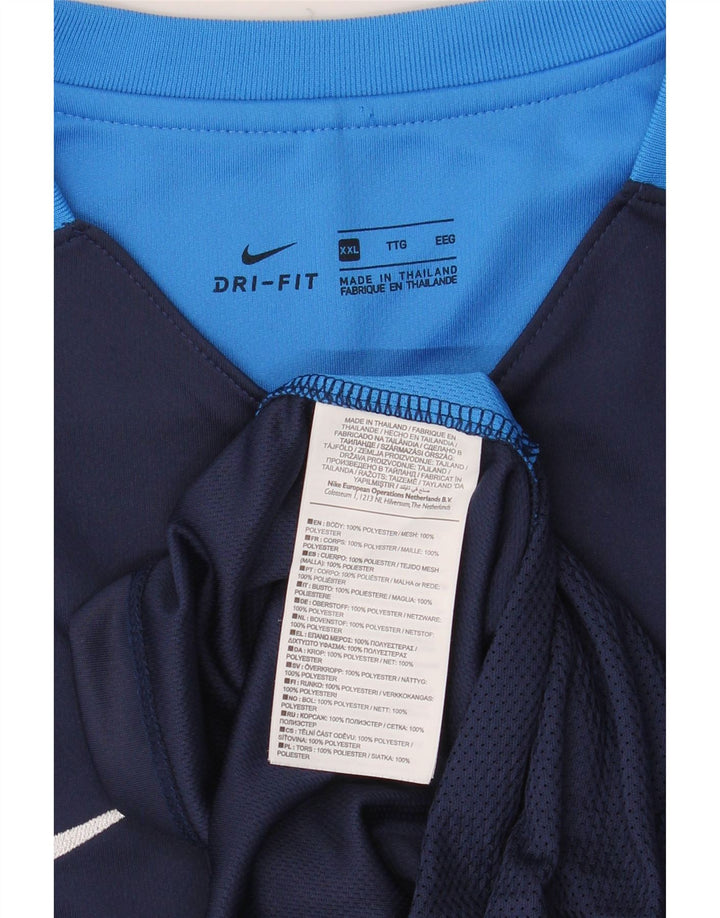 Nike Mens Dri Fit T-Shirt Top 2XL Navy Blue Colourblock Polyester