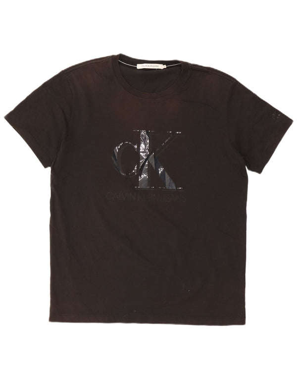CALVIN KLEIN JEANS Mens Graphic T-Shirt Top XL Black Cotton