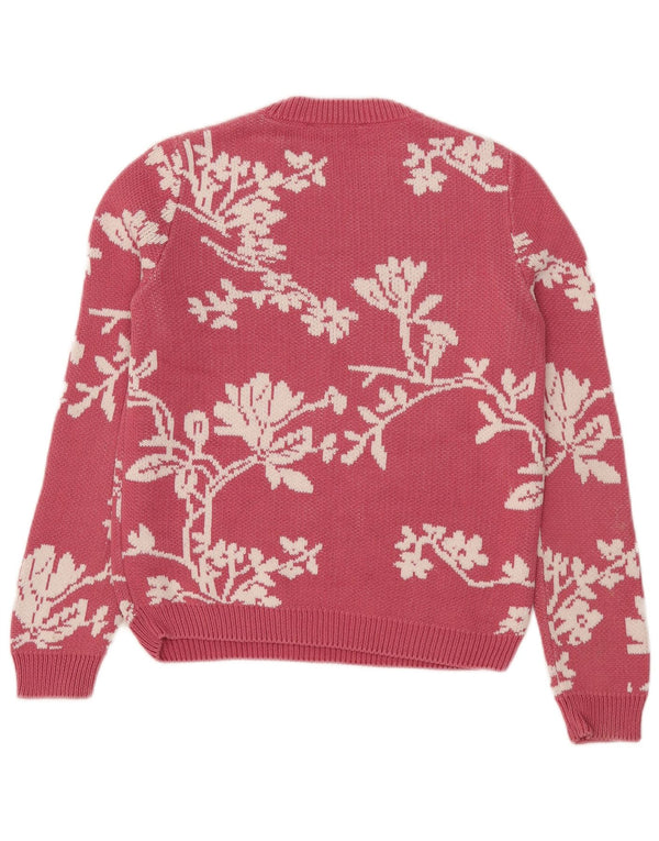 Marks & Spencer Womens Crew Neck Jumper Sweater UK 8 Small Pink Butterfly