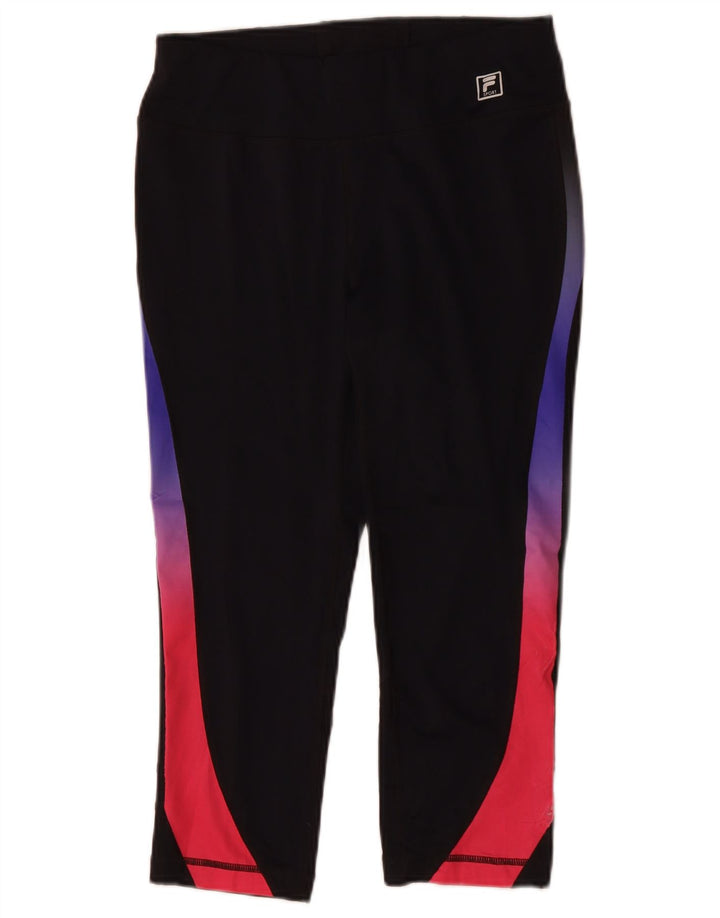 FILA Womens Capri Leggings UK 14 Medium Navy Blue Colourblock