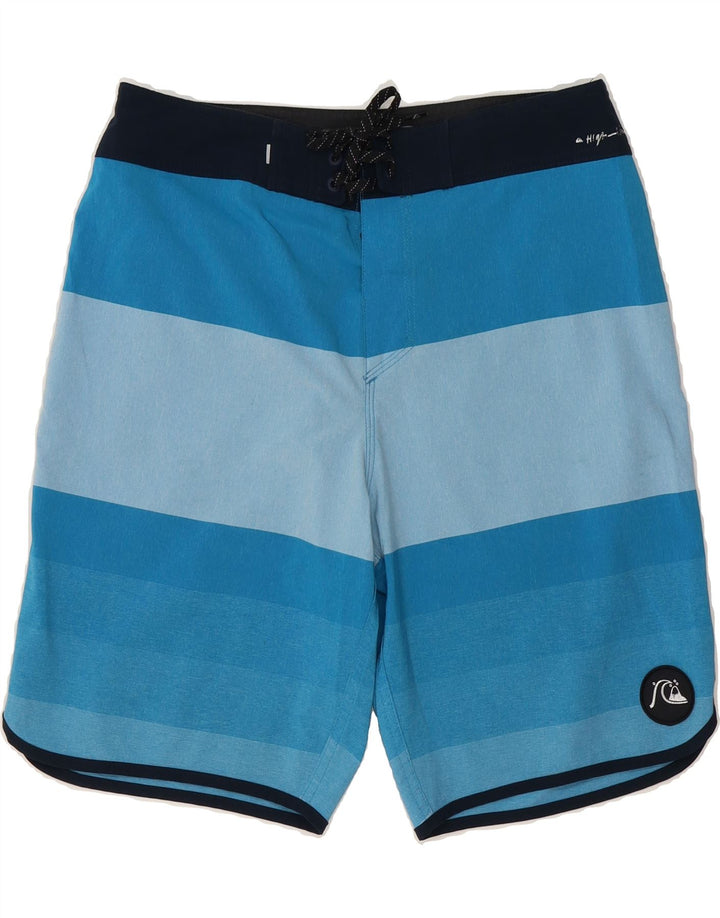 QUIKSILVER Mens Swimming Shorts Medium Blue Striped Polyester Vintage Quiksilver and Second-Hand Quiksilver from Messina Hembry 
