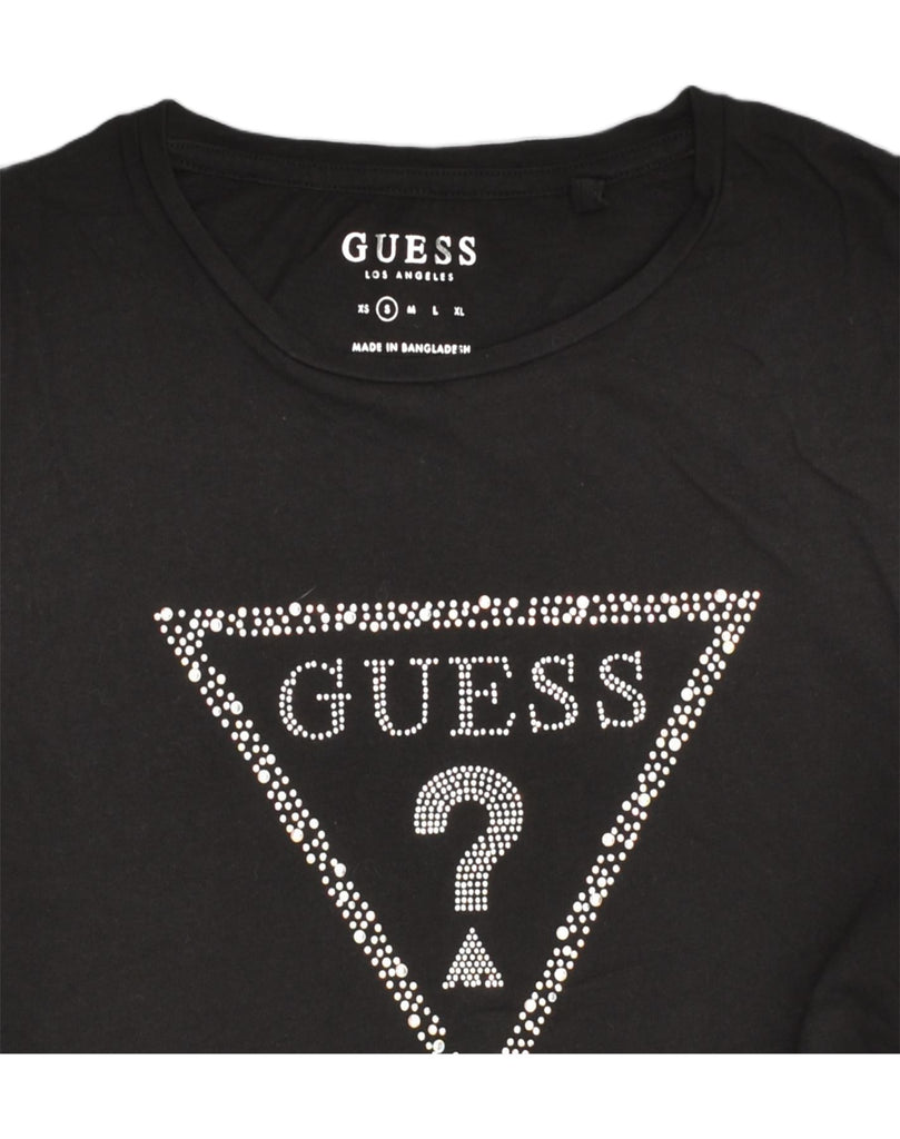 GUESS Womens Crop Graphic T-Shirt Top UK 10 Small Black Cotton | Vintage Guess | Thrift | Second-Hand Guess | Used Clothing | Messina Hembry 