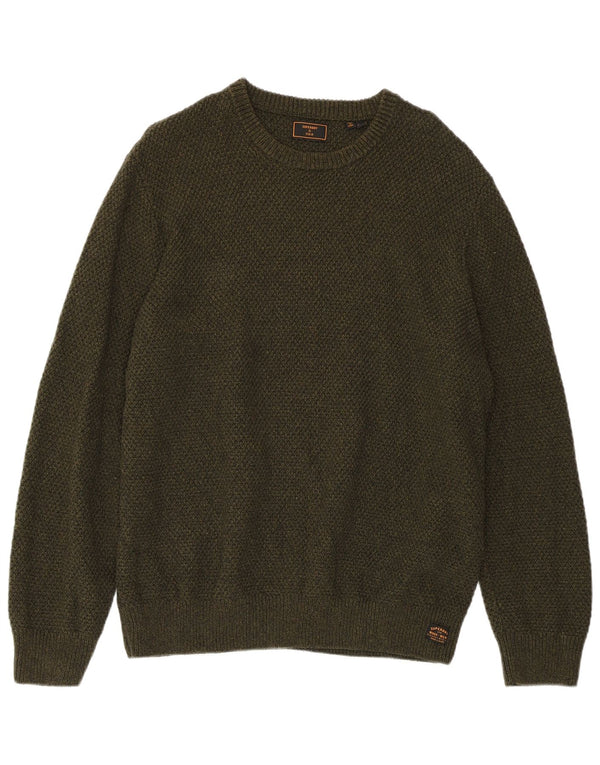 SUPERDRY Mens Crew Neck Jumper Sweater 2XL Khaki Cotton
