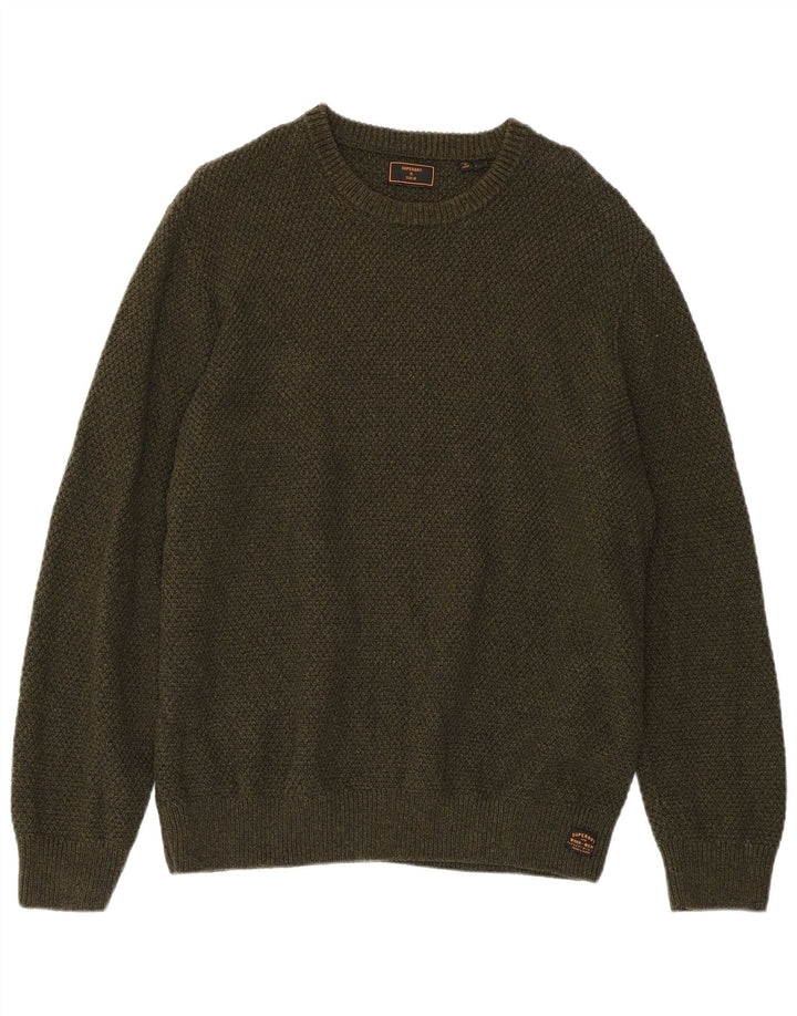 SUPERDRY Mens Crew Neck Jumper Sweater 2XL Khaki Cotton