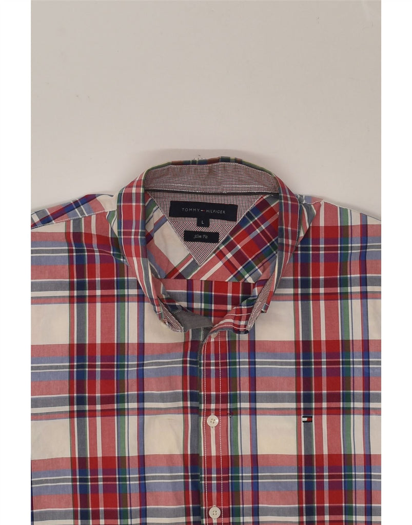 TOMMY HILFIGER Mens Short Sleeve Slim Fit Shirt Large Red Check Cotton | Vintage Tommy Hilfiger | Thrift | Second-Hand Tommy Hilfiger | Used Clothing | Messina Hembry 