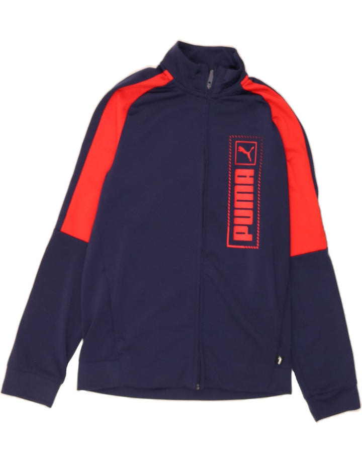 PUMA Boys Graphic Tracksuit Top Jacket 13-14 Years Navy Blue Colourblock Vintage Puma and Second-Hand Puma from Messina Hembry 