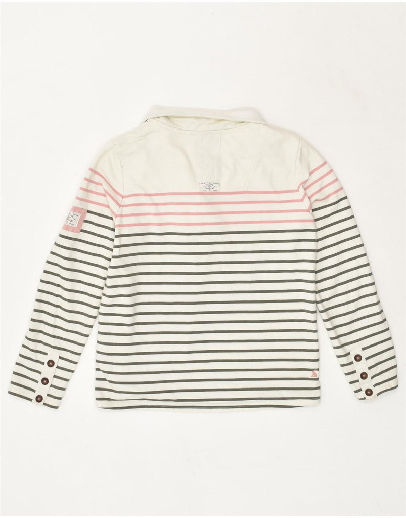 JOULES Womens Button Neck Sweatshirt Jumper UK 12 Medium White Striped | Vintage Joules | Thrift | Second-Hand Joules | Used Clothing | Messina Hembry 