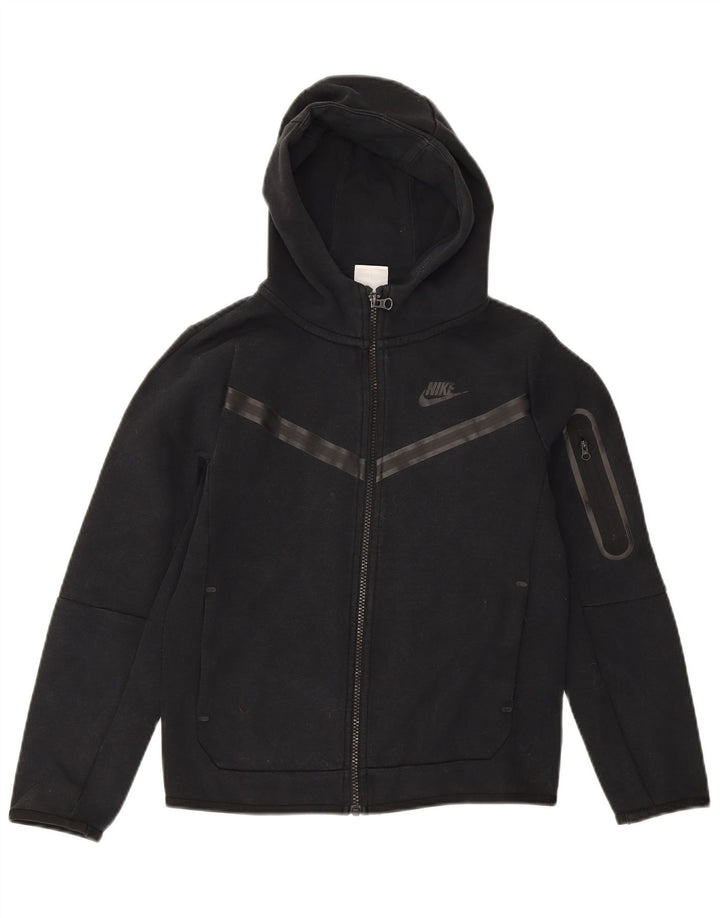 Nike Boys Zip Hoodie Sweater 10-11 Years Medium Black Cotton