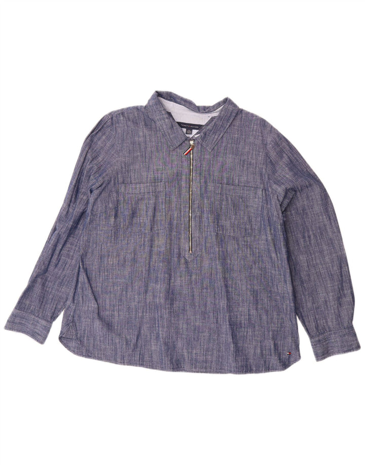 Tommy Hilfiger Womens Pullover Shirt UK 20 2XL Blue Flecked Cotton