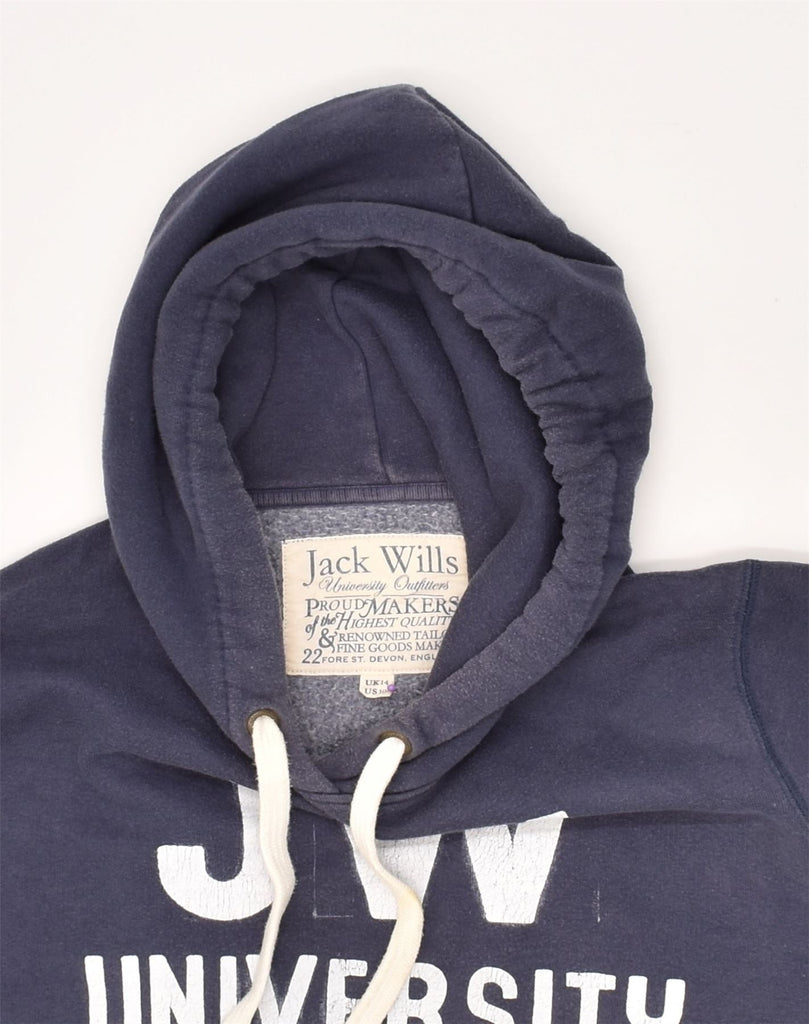 JACK WILLS Womens Graphic Hoodie Jumper UK 14 Large  Navy Blue Cotton | Vintage Jack Wills | Thrift | Second-Hand Jack Wills | Used Clothing | Messina Hembry 