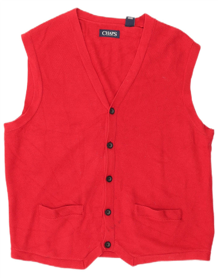 CHAPS Mens Sleeveless Cardigan Sweater Large Red Cotton