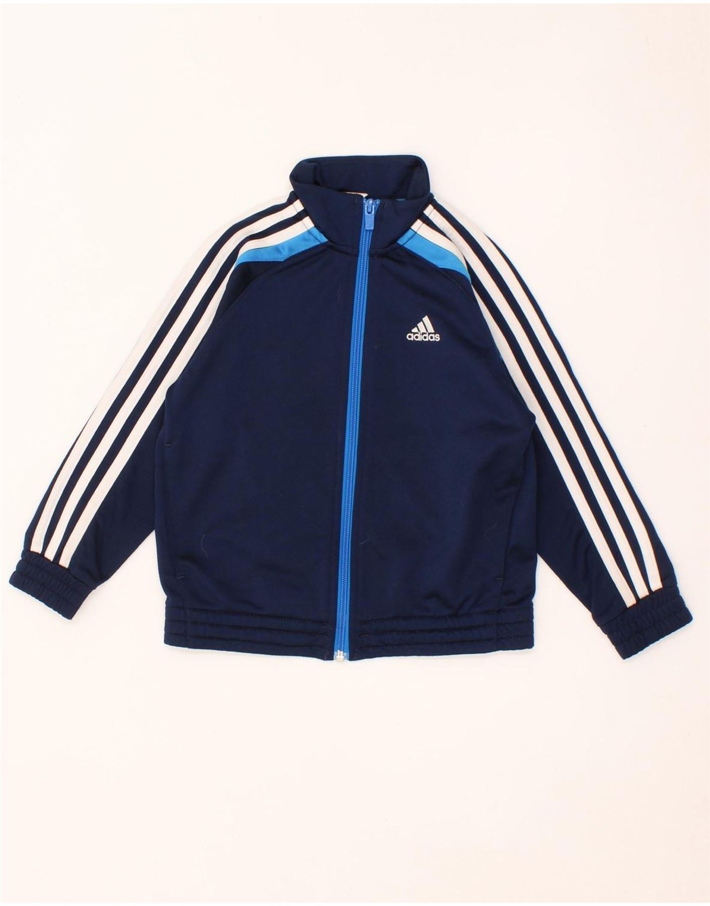 ADIDAS Boys Tracksuit Top Jacket 5-6 Years Navy Blue Polyester