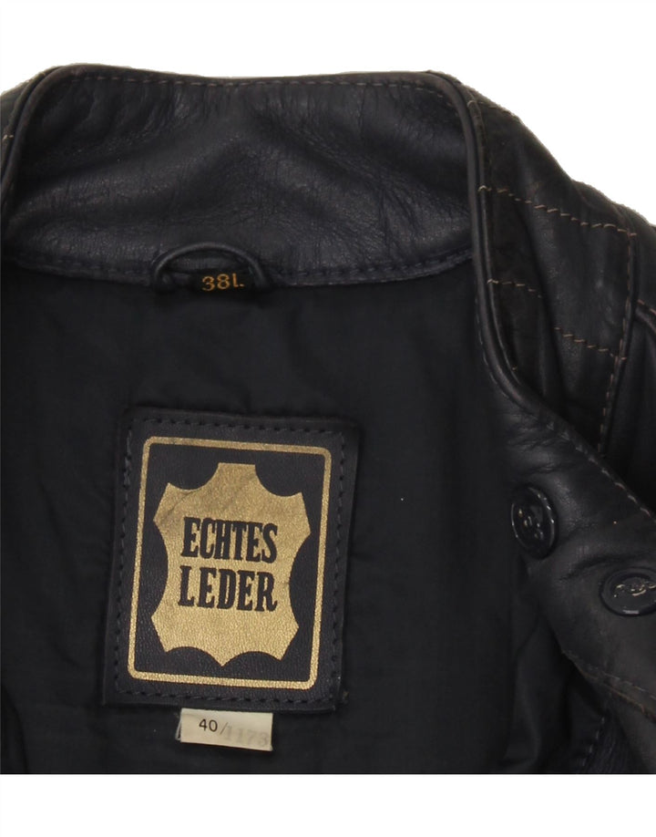 VINTAGE Womens Leather Racer Jacket IT 38 XS Navy Blue Leather Vintage Vintage and Second-Hand Vintage from Messina Hembry 