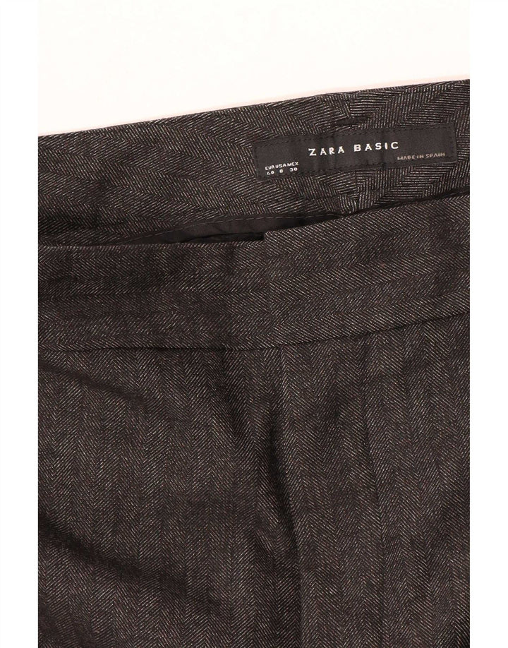 Zara Womens Straight Suit Trousers EU 40 Medium W30 L27 Grey Herringbone