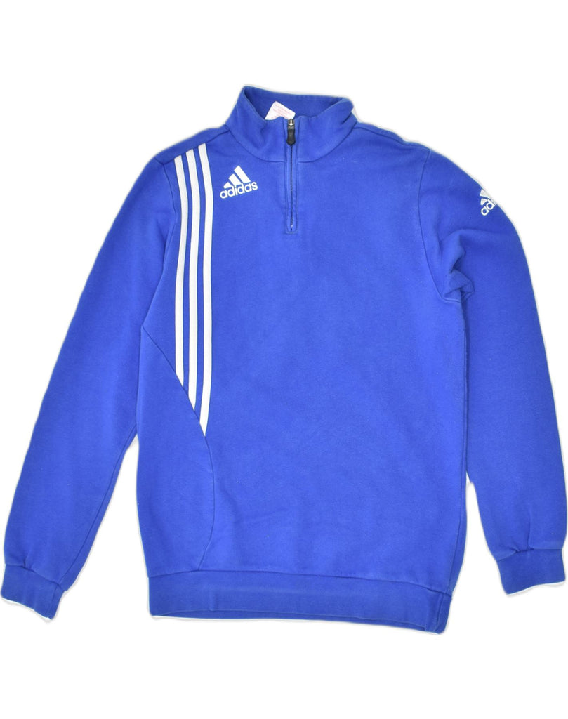ADIDAS Boys Zip Neck Sweatshirt Jumper 14-15 Years Blue Polyester | Vintage Adidas | Thrift | Second-Hand Adidas | Used Clothing | Messina Hembry 