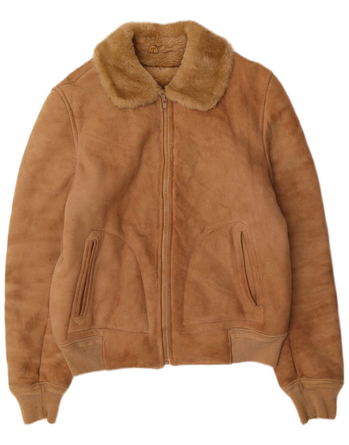 FIBOK Womens Shearling Jacket UK 16 Large Brown Shearling