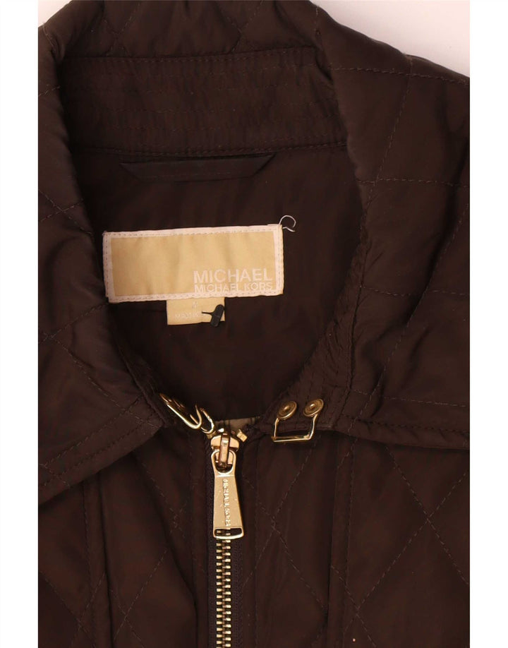 Michael Kors Womens Quilted Utility Jacket UK 14 Medium Brown Polyester