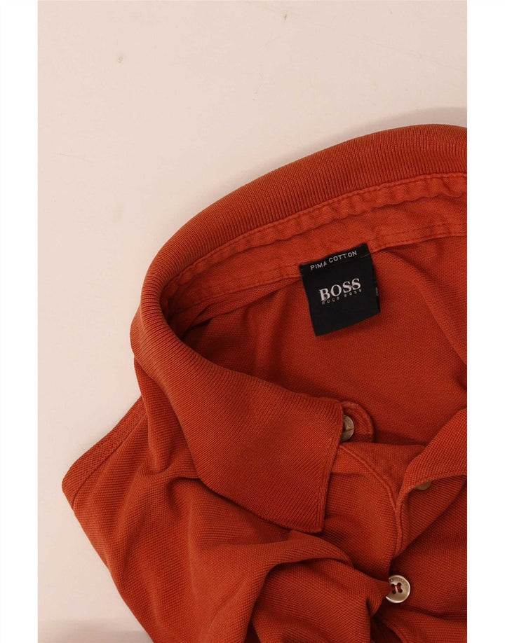 Hugo Boss Mens Long Sleeve Polo Shirt Small Orange