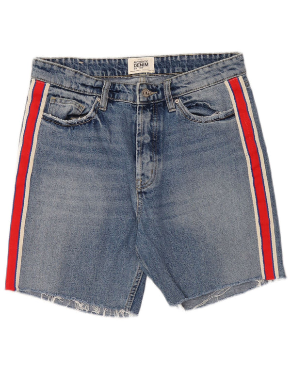 Zara Womens Trafaluc Denim Shorts EU 40 Medium W30 Blue Colourblock Cotton