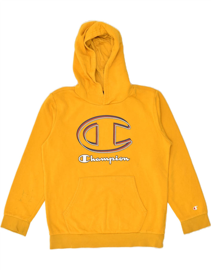 CHAMPION Girls Graphic Hoodie Jumper 11-12 Years Large Yellow Cotton | Vintage Champion | Thrift | Second-Hand Champion | Used Clothing | Messina Hembry 