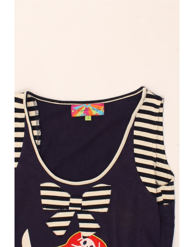 ROSALITA MC GEE Womens Graphic T-Shirt Dress UK 10 Small Navy Blue Striped | Vintage Rosalita Mc Gee | Thrift | Second-Hand Rosalita Mc Gee | Used Clothing | Messina Hembry 