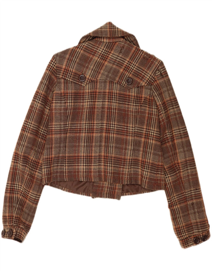 Vintage Womens Crop Pea Coat UK 16 Large Brown Check Wool