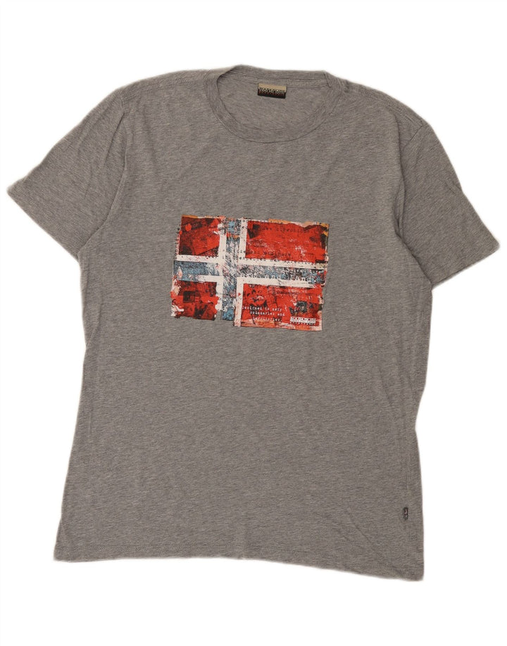 Napapijri Mens Geographic Graphic T-Shirt Top Medium Grey