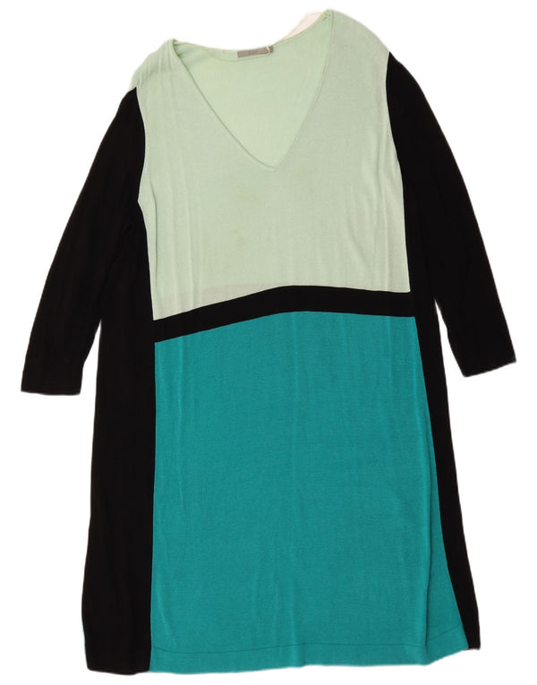 Cos Womens 3/4 Sleeve Jumper Dress UK 16 Large Green Colourblock Viscose