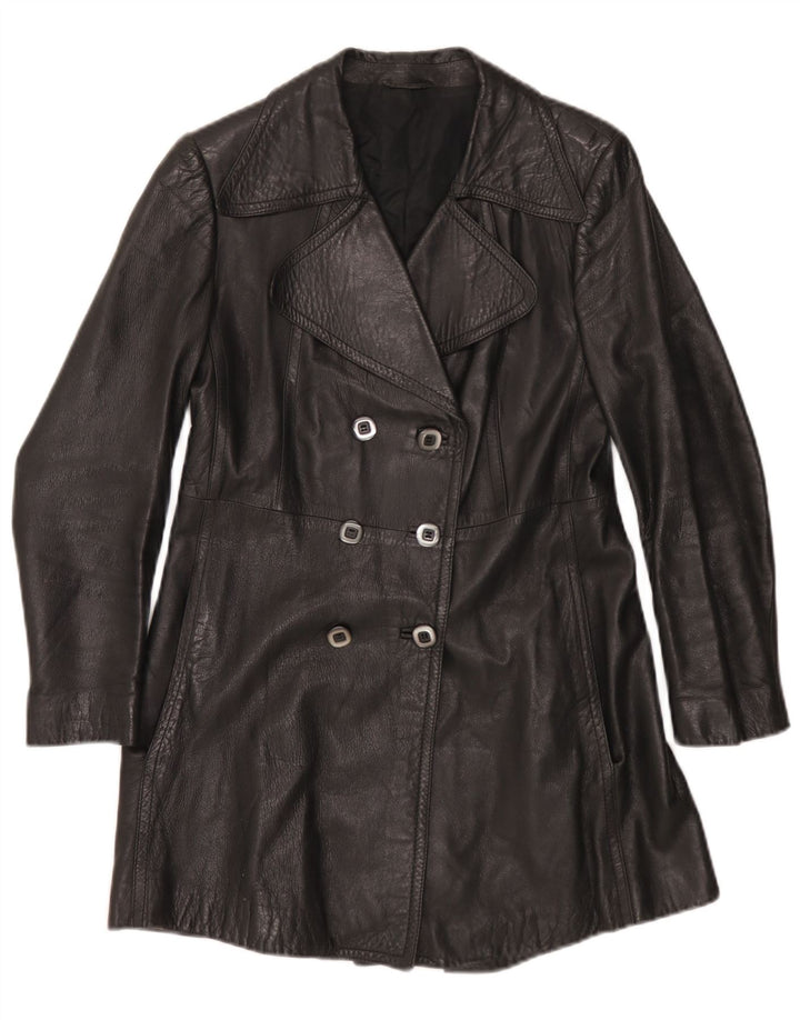 Vintage Womens Leather Coat UK 10 Small Black