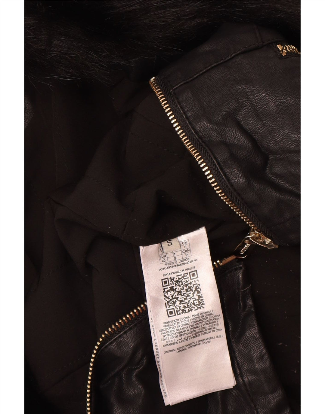 GUESS Womens Faux Leather Biker Jacket UK 6 XS Black Polyurethane