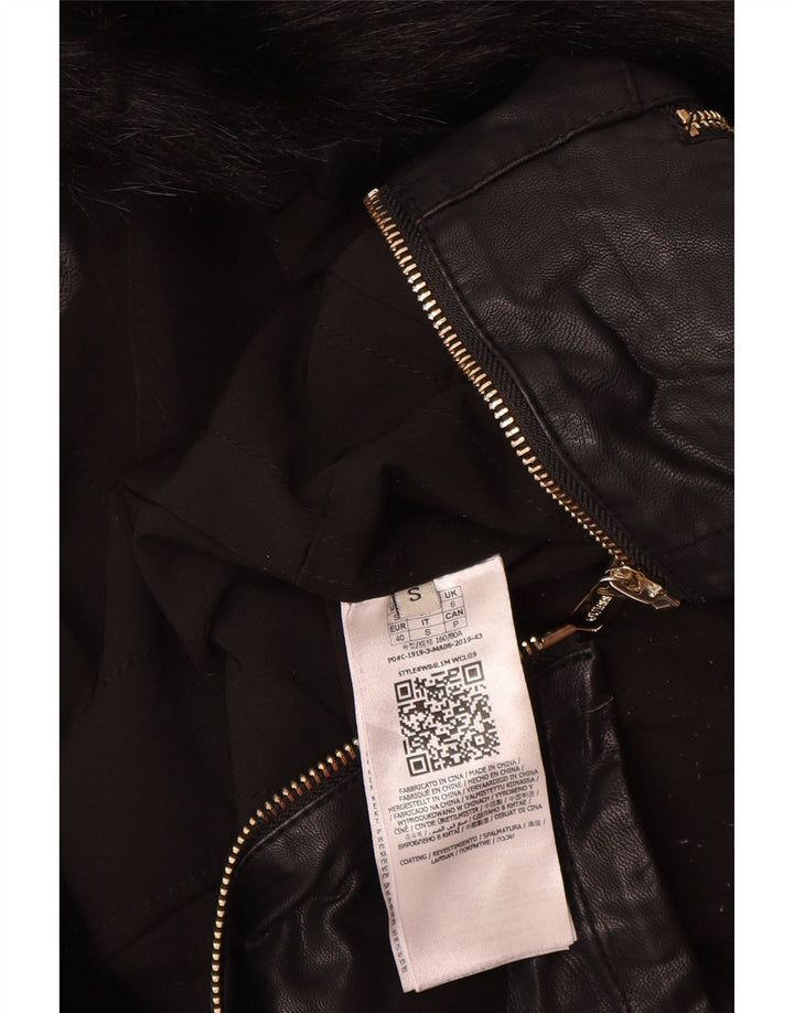 GUESS Womens Faux Leather Biker Jacket UK 6 XS Black Polyurethane