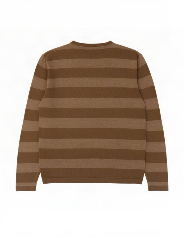 Marks & Spencer Mens Autograph Crew Neck Jumper Sweater Large Khaki Striped