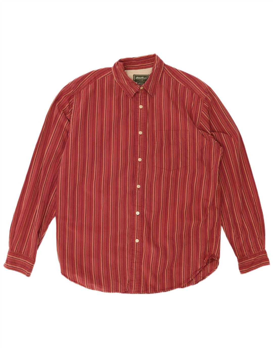 EDDIE BAUER Mens Shirt Medium Red Striped Cotton