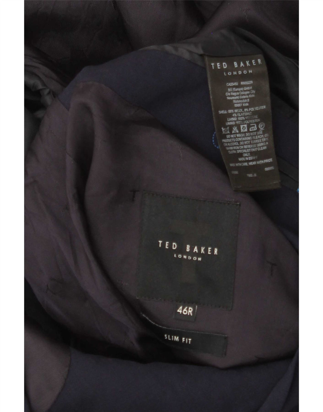 Ted Baker Mens Slim Fit 2 Button Blazer Jacket UK 46 3XL Navy Blue Wool