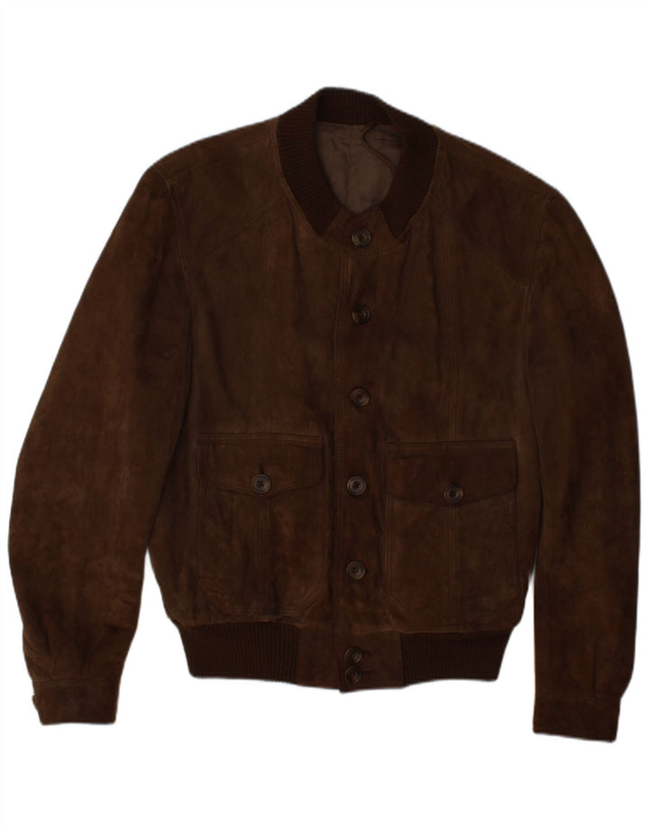 VINTAGE Mens Suede Bomber Jacket IT 44 XS Brown