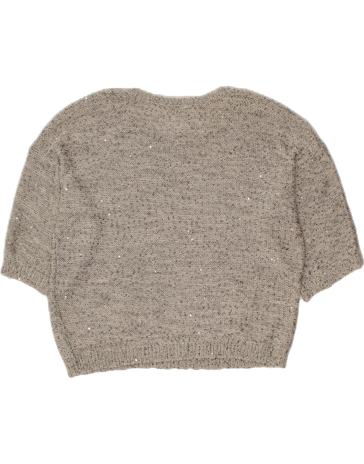 GUESS Womens Graphic Boat Neck Jumper Sweater UK 14 Medium Grey Flecked Vintage Guess and Second-Hand Guess from Messina Hembry 