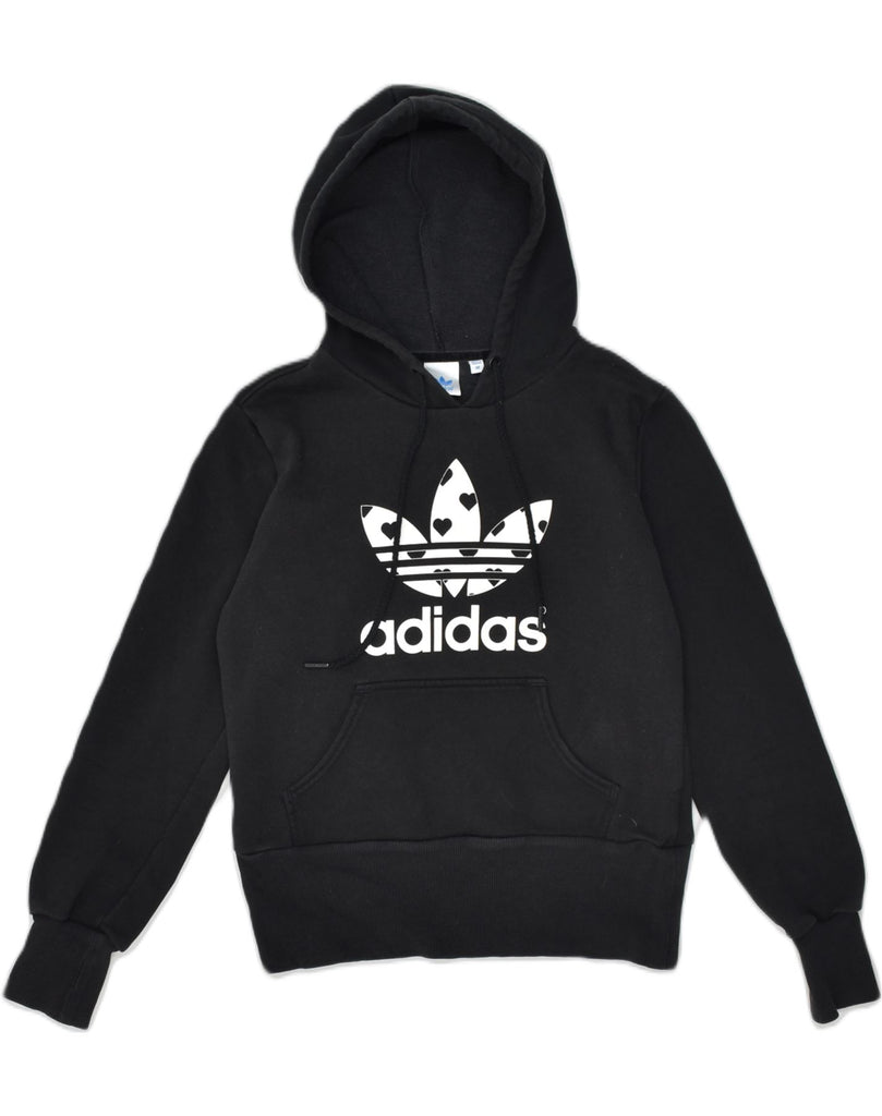 ADIDAS Womens Graphic Hoodie Jumper EU 38 Medium Black Cotton | Vintage Adidas | Thrift | Second-Hand Adidas | Used Clothing | Messina Hembry 