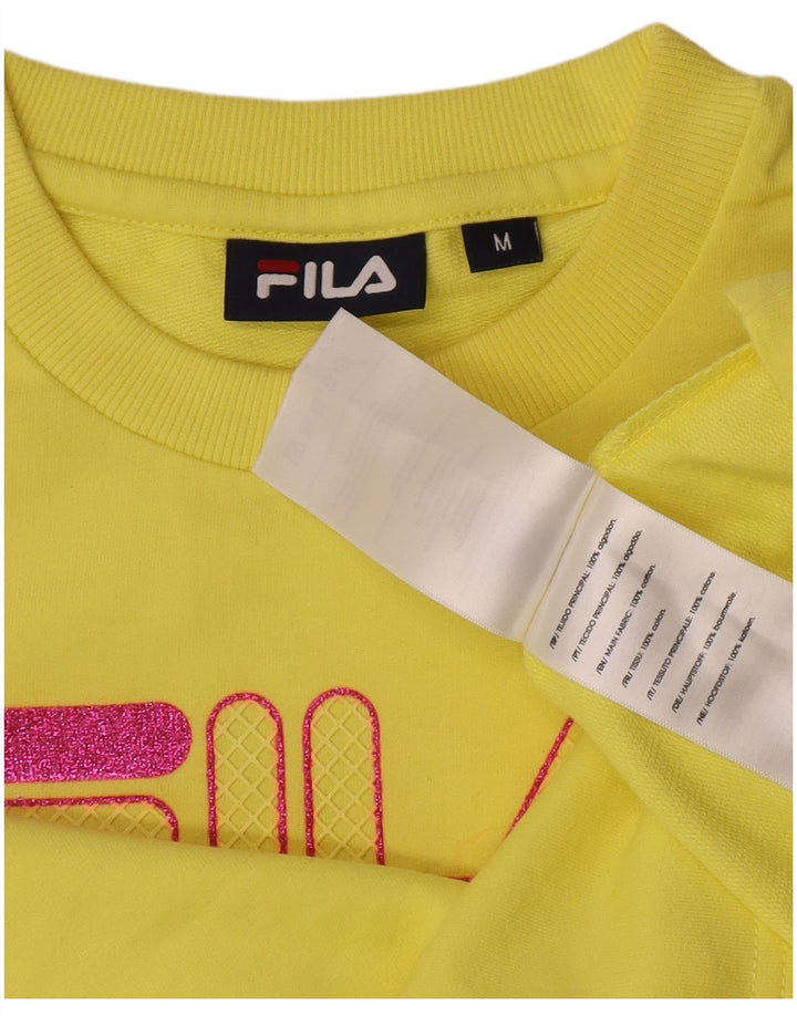Fila Womens Crop Graphic Top Long Sleeve UK 14 Medium Yellow Cotton