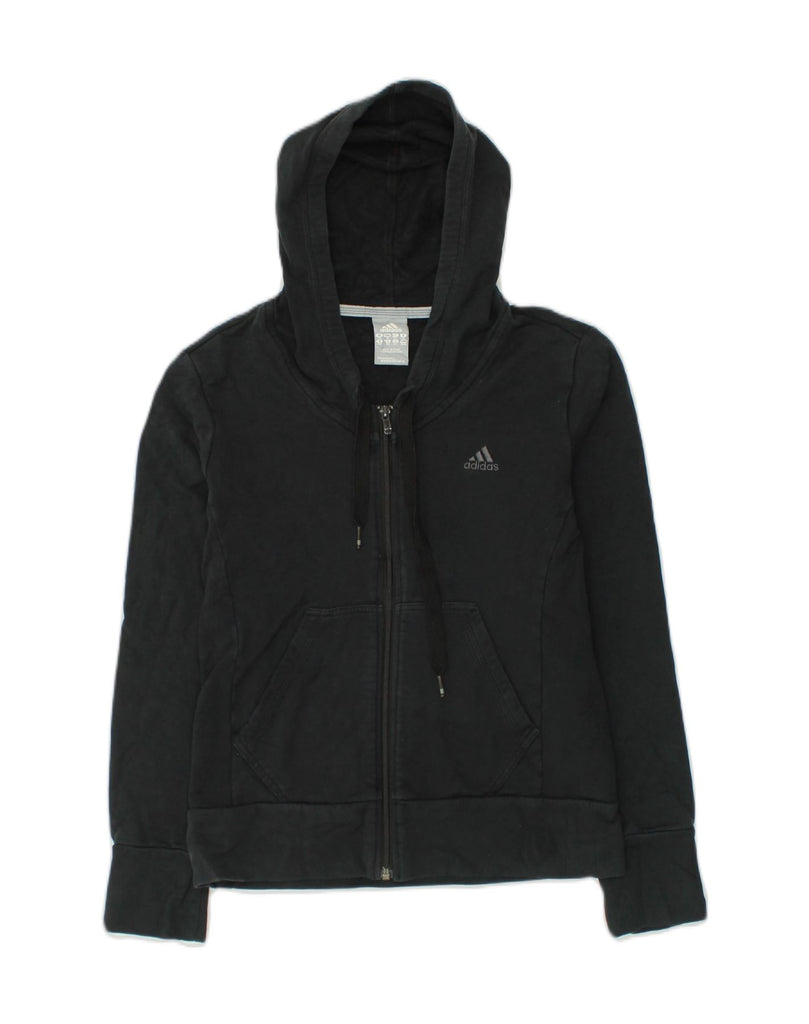 ADIDAS Womens Zip Hoodie Sweater UK 14 Large Black Cotton | Vintage Adidas | Thrift | Second-Hand Adidas | Used Clothing | Messina Hembry 