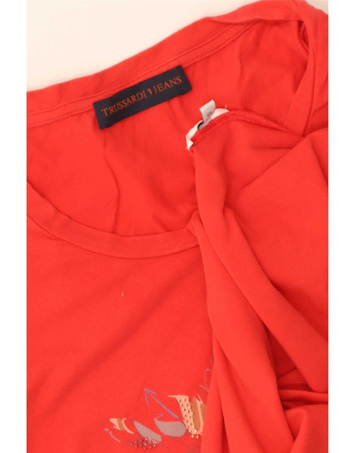 Trussardi Womens Graphic T-Shirt Top UK 10 Small Red