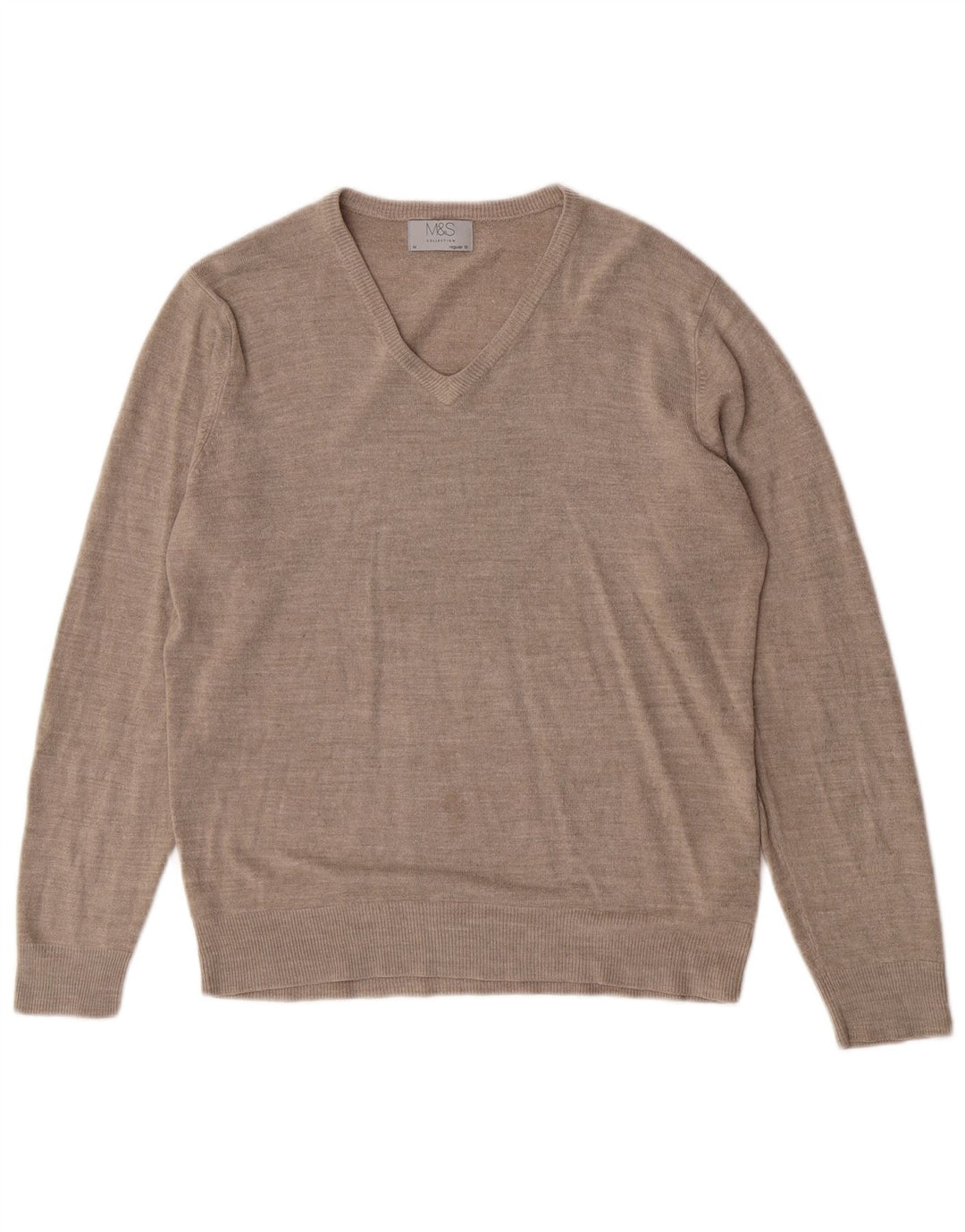 Marks & Spencer Mens Regular Fit V-Neck Jumper Sweater Medium Beige Flecked