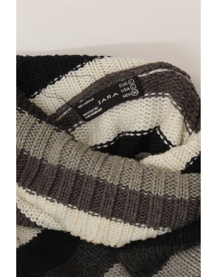 Zara Womens Crop Roll Neck Jumper Sweater UK 14 Large Multicoloured Striped