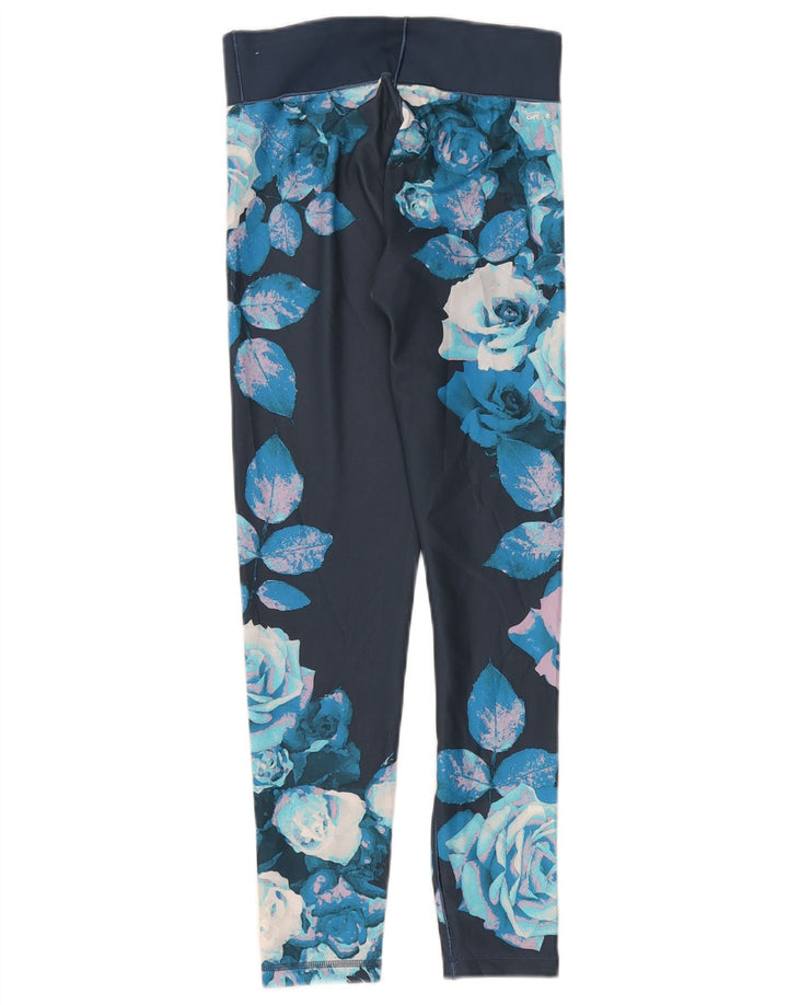 Adidas Womens Climalite Leggings UK 8/10 Small Blue Floral Polyester