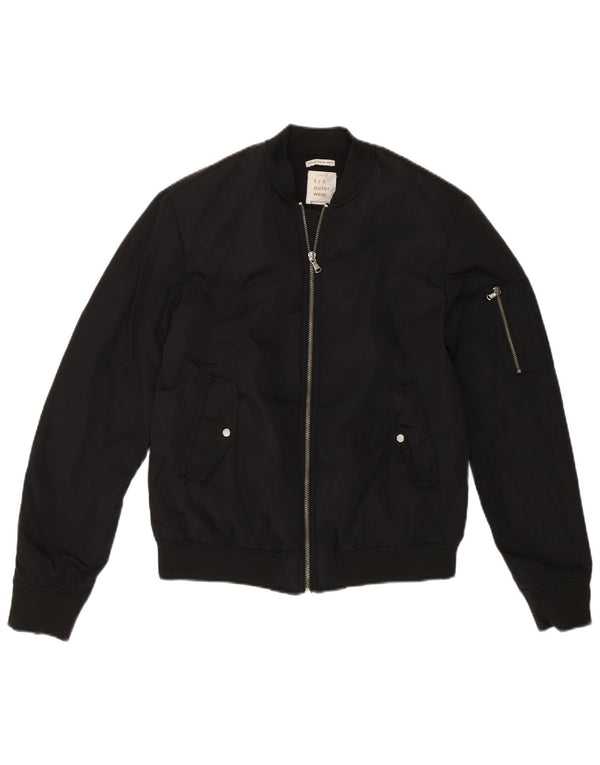 Zara Womens Loose Fit Bomber Jacket UK 4 XS Black Polyester Modern