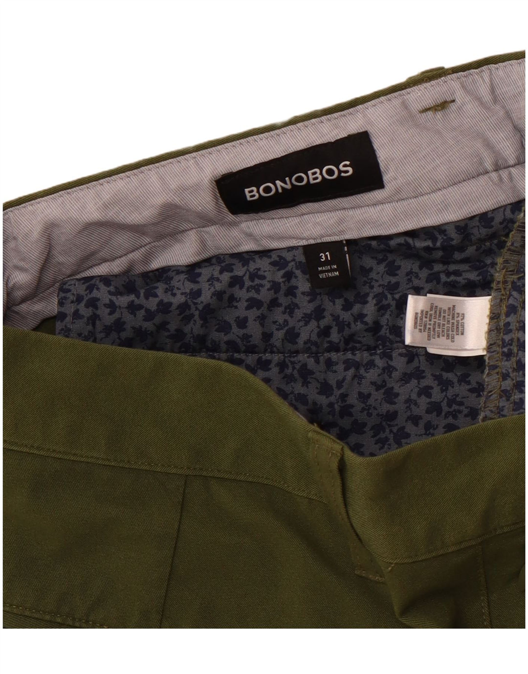 BONOBOS Mens Chino Shorts W31 Medium Green Cotton