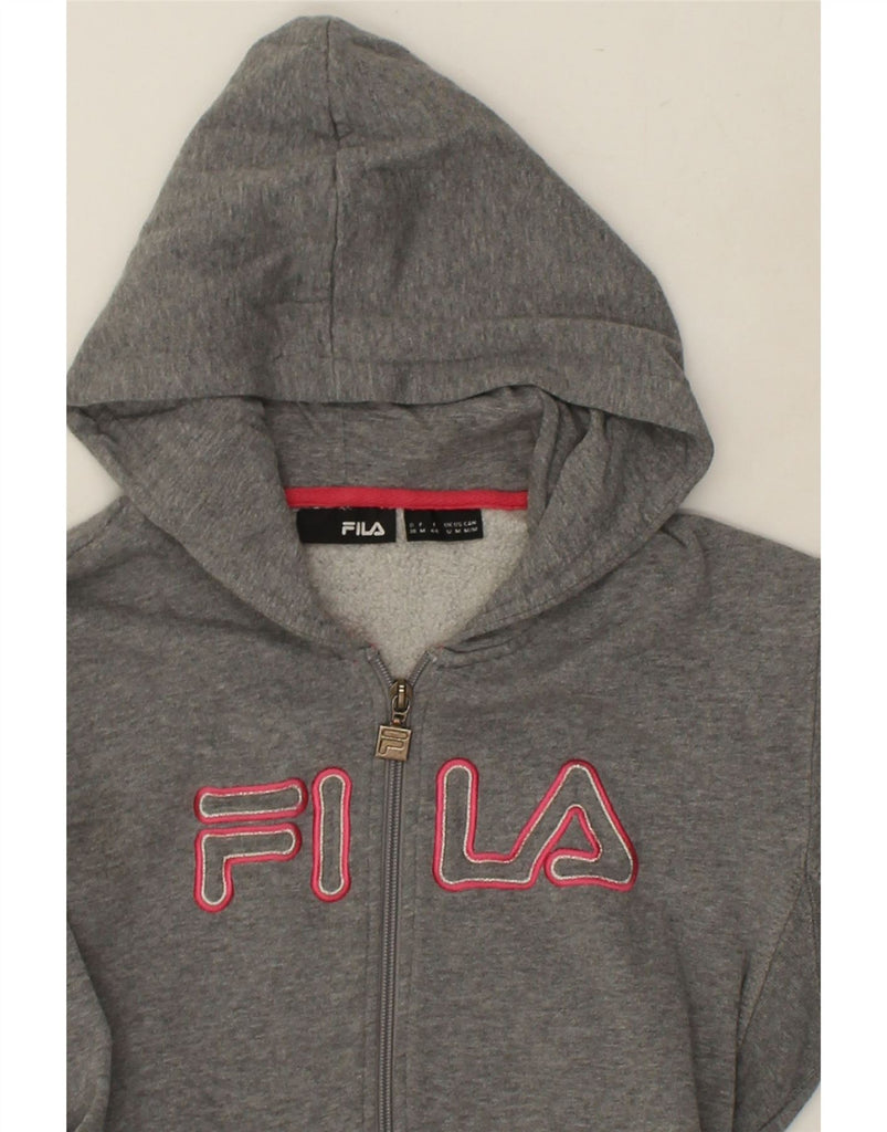 FILA Womens Graphic Zip Hoodie Sweater UK 12 Medium  Grey Cotton | Vintage Fila | Thrift | Second-Hand Fila | Used Clothing | Messina Hembry 