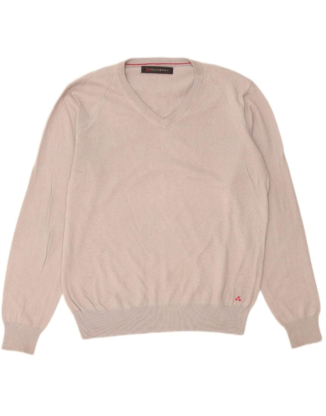 PEUTEREY Mens V-Neck Jumper Sweater Small Grey Cotton