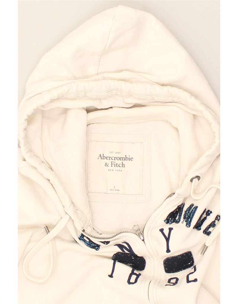 ABERCROMBIE & FITCH Womens Graphic Zip Hoodie Sweater UK 14 Large White | Vintage Abercrombie & Fitch | Thrift | Second-Hand Abercrombie & Fitch | Used Clothing | Messina Hembry 