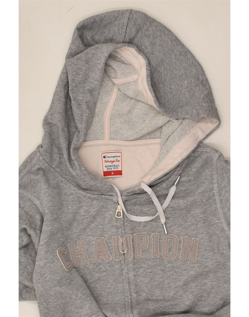 CHAMPION Womens Graphic Zip Hoodie Sweater UK 14 Medium Grey Cotton | Vintage Champion | Thrift | Second-Hand Champion | Used Clothing | Messina Hembry 