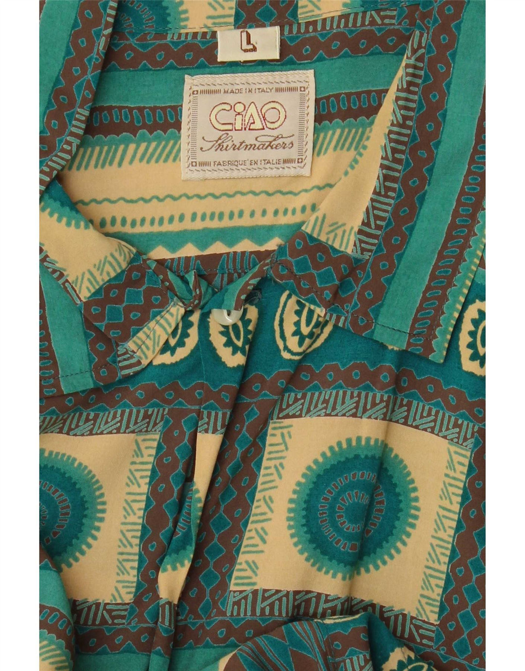 Ciao Mens Short Sleeve Shirt Large Turquoise Geometric